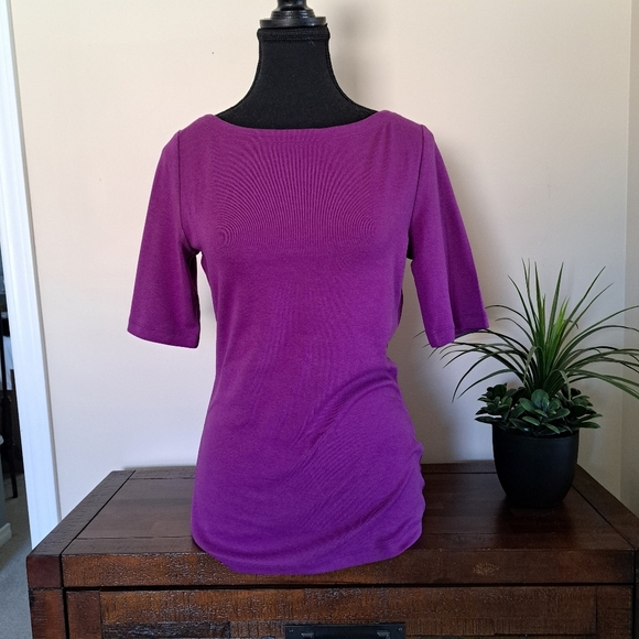 ❤️ NWT Ellen Tracy Short Sleeved Tee Purple Women's Small Elbow Sleeve Boatneck - Picture 1 of 10